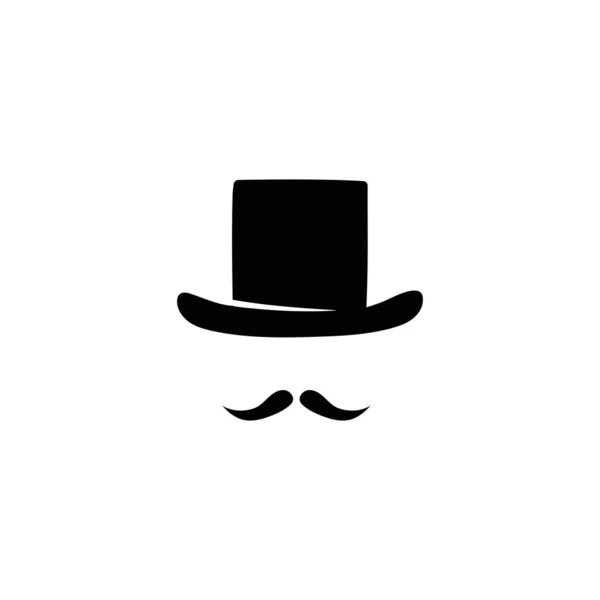 メンズ帽子シリンダーと口ひげテンプレート レトロな黒の紳士文字とヴィンテージスタイルのための仮面ライダーとデザイナーベクトルアバター — ストックベクタ