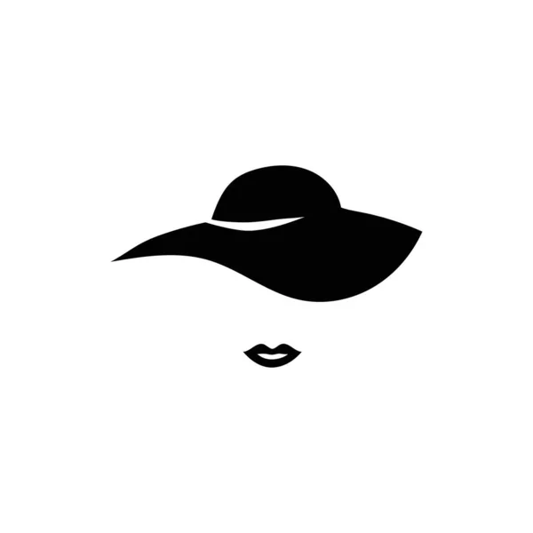 Elegante Plantilla Sombrero Labios Para Mujer Personaje Femenino Retro Con — Vector de stock