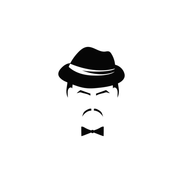 Retro Male Profile Tie Hat Mustache Template Mafia Men Character — Stock Vector