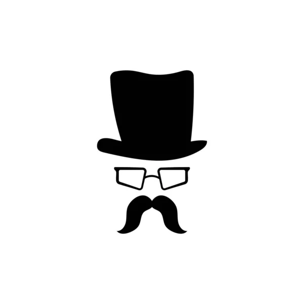 Face Glasses Hat Mustache Template Stylish Gentleman Character Vintage Style — Stock Vector