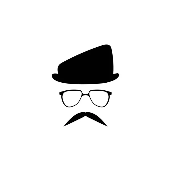 口ひげのテンプレートとメガネの帽子に頭 マスケードとデザイナーのためのヴィンテージスタイルと面白い紳士文字ベクトルアバター — ストックベクタ