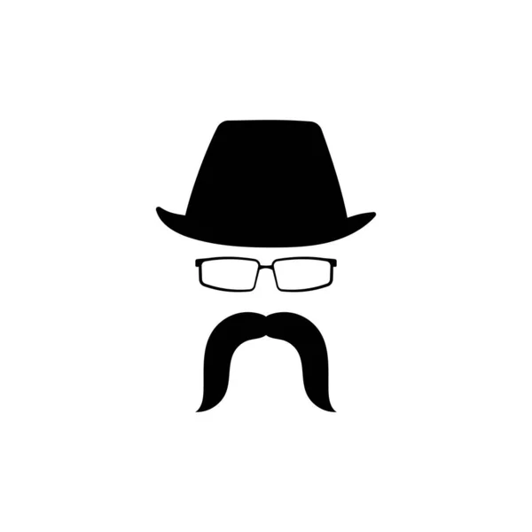 Tête Drôle Dans Chapeau Lunettes Avec Modèle Moustache Caractère Gentleman — Image vectorielle