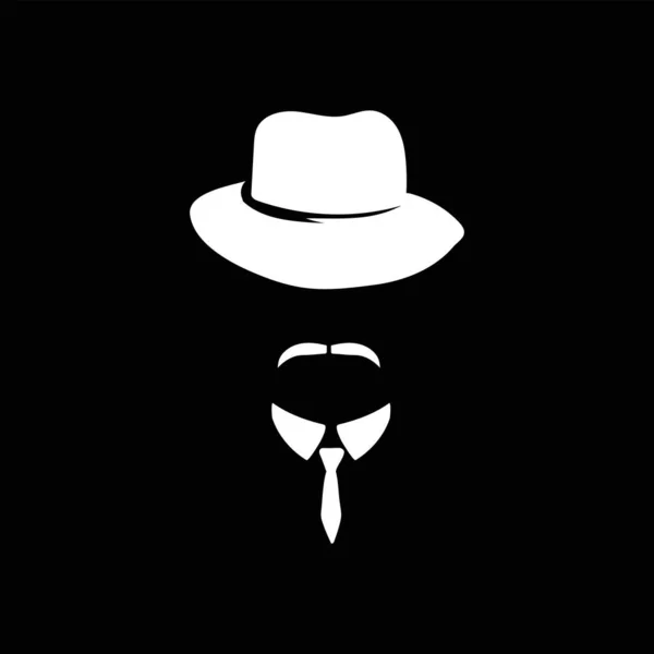Profil Blanc Masculin Avec Cravate Moustache Rétro Hommes Caractère 20S — Image vectorielle