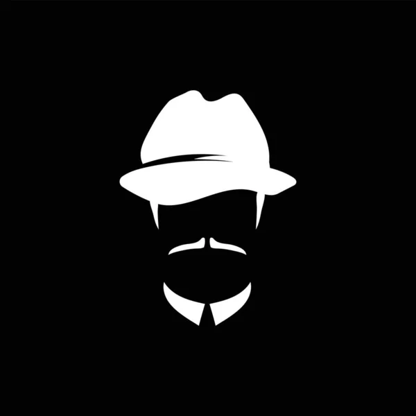 Mâle Profil Blanc Collier Avec Chapeau Moustache Modèle Vieux Hommes — Image vectorielle
