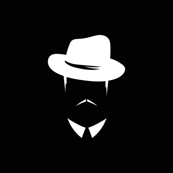 Tête Blanche Mâle Avec Cravate Moustache Rétro Hommes Caractère 20S — Image vectorielle