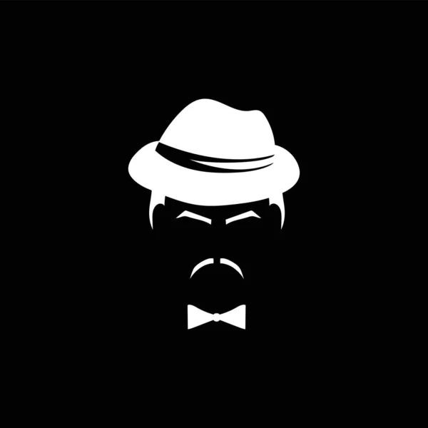 白いネクタイの帽子と口ひげのテンプレートとレトロな男性のプロフィール マフィア男性キャラクター20でヴィンテージスタイルのために仮面ライダーとデザイナーベクトルアバター — ストックベクタ