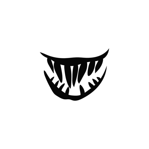 可怕的僵尸嘴 恐怖生物的快乐与锐利的牙齿和凶狠的吸血鬼笑之间的Hallobetween和恶魔病媒设计 — 图库矢量图片