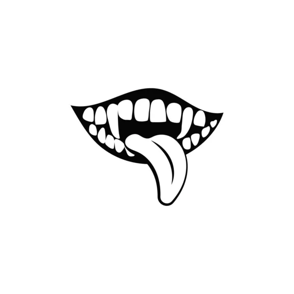 Verrücktes Monster Lächeln Mit Zunge Gruselige Tierfreude Mit Scharfen Zähnen — Stockvektor