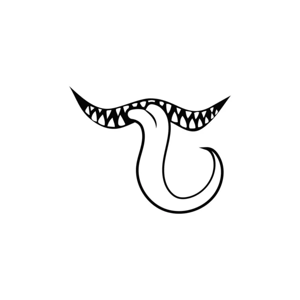 Scary Smile Snake Tongue Alien Monster Joy Sharp Teeth Ferocious — Stock Vector
