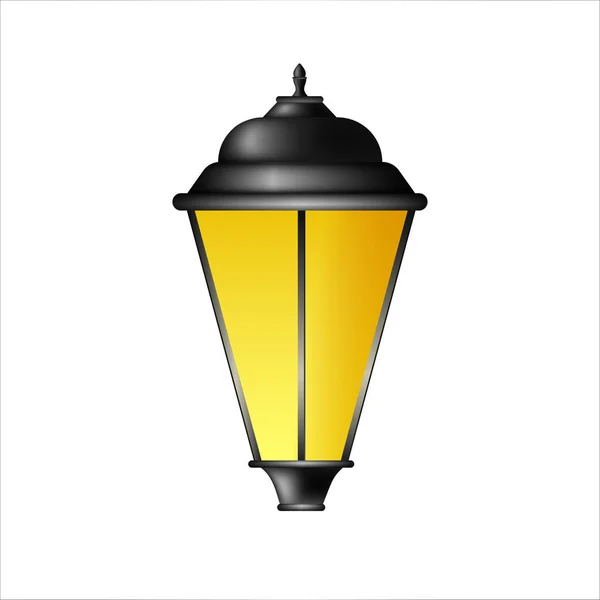Vintage Street Lamp Yellow Lighting Glass Bells Iron Pillars Elegant — Stock Vector