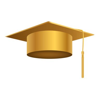 Akademik mezunlar altın 3D şapkalı. Üniversiteler ve akademiler için bilimsel vektör derecesi verilen şenlikli balo başlığı