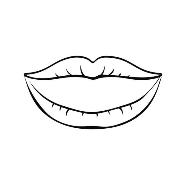 情熱的な愛の唇 ポップデザインとオープンベクター美のスケッチ表現のためのセクシーなキスと笑顔のモノクロメイク — ストックベクタ