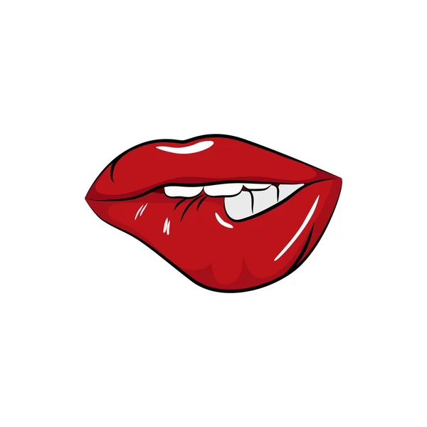 Czerwone Seksowne Wargi Naklejki Kobiecy Makijaż Pocałunkami Uśmiechem Kolorowe Pop — Wektor stockowy
