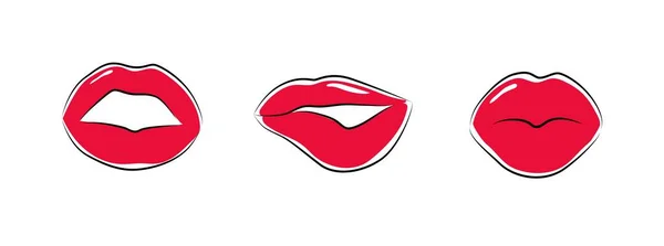 Κόκκινα Χείλη Σέξι Εικόνα Γυναικείο Μακιγιάζ Κραγιόν Φιλιά Και Χαμόγελο — Διανυσματικό Αρχείο