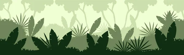 Tropical Rainforest Jungle Silhouette Green Background — Stock Vector