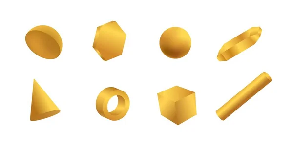 Gouden Geometrische Vormen Ingesteld Cilinders Met Zeshoek Driehoek Als Moderne — Stockvector