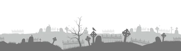 墓园或墓地黑暗的背景 墓碑和树木的轮廓 — 图库矢量图片