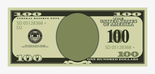 Green one hundred dollar banknote template. Money and financial savings for business and investment for vector banking