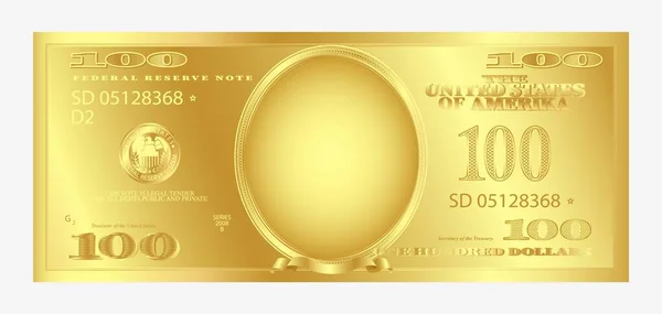 Golden One Hundred Dollar Banknote Template Wealth Financial Savings Business — Stock Vector