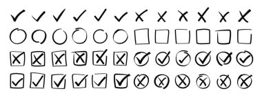 Çember ve kare şeklinde karalama işaretleri. Fırça darbesi kenesi ve yanlış çapraz fırça işareti