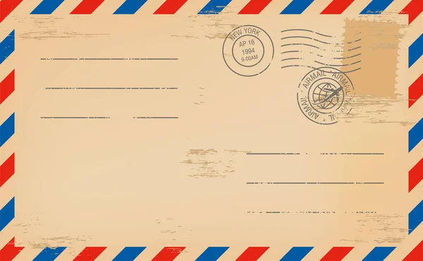 Φθαρμένος Ταχυδρομικός Φάκελος Σφραγίδες Και Υπόδειγμα Σφραγίδας Παλιά Αλληλογραφία Γρήγορη — Διανυσματικό Αρχείο
