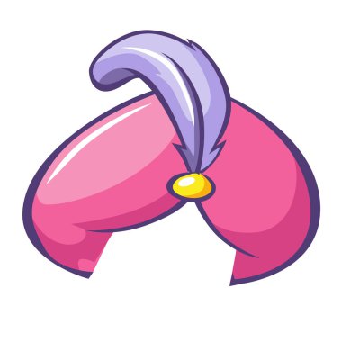 Karikatür doğulu şapka türbanı. Pahalı vektör kumaşından yapılmış Hint İran usulü tüylü geleneksel başlık.