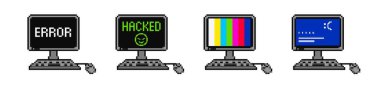 Hatalı piksel bilgisayarlar. Renkli çizgili programdaki hatalar hakkında hacklenen ve uyarılan ileti ile gösterirName