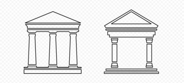 Eski Yunan tapınakları skeci. Klasik mimarisi ve mermer vektör tasarımında taş sütunları olan Roma partenonu