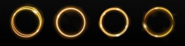 Neon altın çember parlayan bir çerçeve. Parlak sarı ışık halkası vektörü