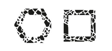 Terazzo mozaik çerçeveler. İtalyan ve organik vektör tasarımı için seramik granit kaplamalı siyah daireler ve kare