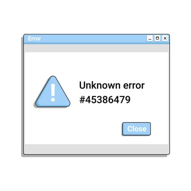 Mavi renk eski stilde bilinmeyen hata penceresi. Uyarı mesajı ekranda. Çökme bildirim iletisi.