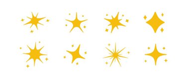 Minimalist altın ikonu seti başlıyor. Uzay minimalist simgeleri ana hatları. Sarı ışıltılı simgeler.