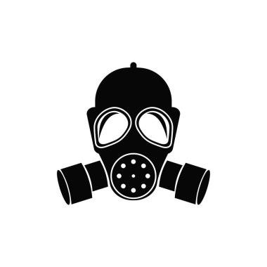 Siyah savunma solunum ikonu. Radyasyon ve kimyasal silahlardan korunmak için biyolojik filtreli gaz maskesi ve vektör solunum güçlendirici