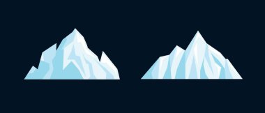 Mavi ve beyaz buzdağı grafiği donmuş, izole edilmiş, derin sualtı bölümleriyle kutup manzaralarını ve gizli kutup derinliklerini resmetmek için ideal dağları gösteriyor. Saf ve serin iklimi yakalar.