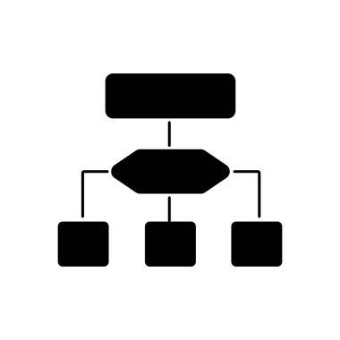 Siyahi organizasyonel akış şeması bağlantıların, sistem planlarının ve takım çalışması yapısının haritasını çıkarmak için. İdari stratejileri net ve yapılandırılmış bir biçimde görselleştirmek için ideal.