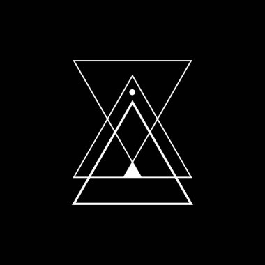 Mistik sanat ve ruhani ayinler için uygun minimalist çizgiler ve masonik elementlerle Geometrik beyaz üçgen. Kutsal geometriden esinlenilmiştir.
