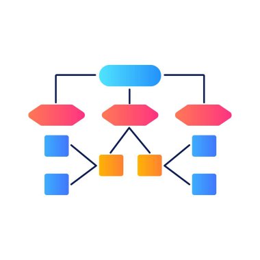 Yapılandırılmış planlama için gradyan akış şeması, iş akışlarını, bağlantıları ve hiyerarşiyi renkli ve organize tasarım ile göstermek, stratejik yönetim için mükemmel.