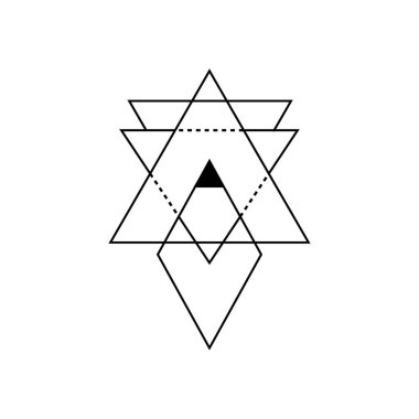 Kutsal şekillerin ve mistik çizgilerin bulunduğu soyut üçgen, eski geleneklerden esinlenerek meditasyon ya da büyülü sanata uygun..