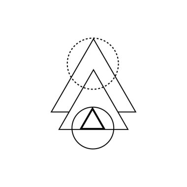 Geometrik şekiller, kutsal çizgiler ve minimalist çerçeve içeren siyah üçgen, paranormal temalarda ayin ve ruhani dekor için idealdir..