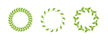 Doğal enerjiyi, vegan yaşam tarzını ve sürdürülebilir tarımı temsil eden, eko temalı logolar ve çıkartmalar için ideal bir yuvarlak yeşil yaprak ikonu..