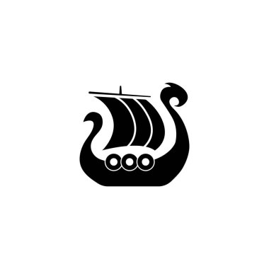 An antique Viking warship icon with detailed sail and shield elements, representing medieval Nordic culture, sea voyages, and mythology. clipart