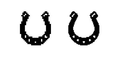 Two black pixelated horseshoes facing down, each featuring small square components on their surface. clipart