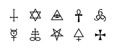 Geometrik çizgileri ve okült sembolleri olan, mistisizmi, maneviyatı ve esrarengiz tılsımları temsil eden, Gotik tasarımlar için ideal minimalist siyah bir pentagram ikonu..