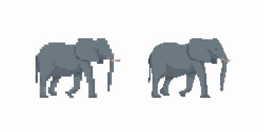 Piksel sanat tarzında iki fil kendine özgü uzun gövdeli eşsiz minimalist tasarımı sergiliyor..