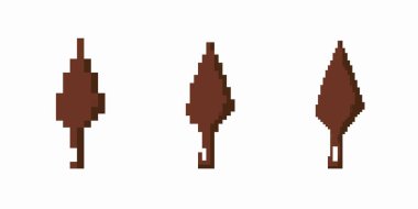 Üç kahverengi pikselli yaprak simgesi minimalist bir tasarıma sahip eşsiz rotasyonel görüntüler sergiliyor.