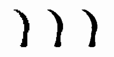 Üç özdeş siyah kıvrımlı çizgi tek bir stil ve şekilde yan yana dizilmiştir..