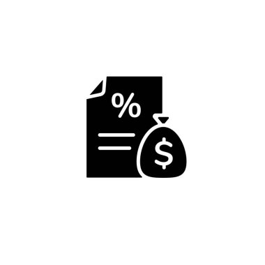 Siyahi simgesi, faiz gibi maddi konular için yüzde işareti ve para çantası içeren bir kağıt gösteriyor.