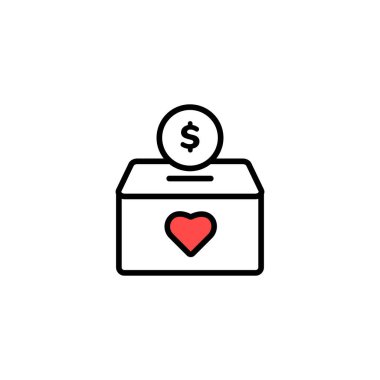 Bir bağış kutusu ikonu, üzerinde bir dolar işareti olan bir kalbi temsil ediyor ve veriyor..