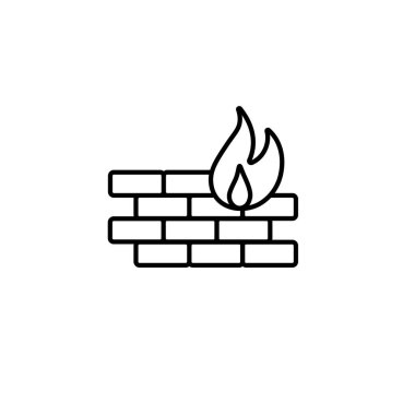 Tuğla duvardaki alevin basit siyah çizgi simgesi. Yangın güvenliği ve uyarı işaretlerini temsil ediyor.