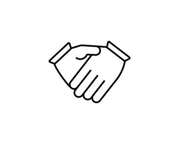 Temiz, siyah ve beyaz bir hatla vurgulanmış bir el sıkışma hareketinin minimalist bir temsili.